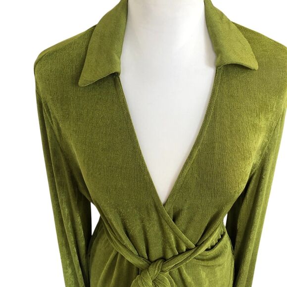 Princess Polly Sexy Flowy Feminine Green Wrap Size‎ 4 Long Sleeve Mini Dress - Picture 4 of 10